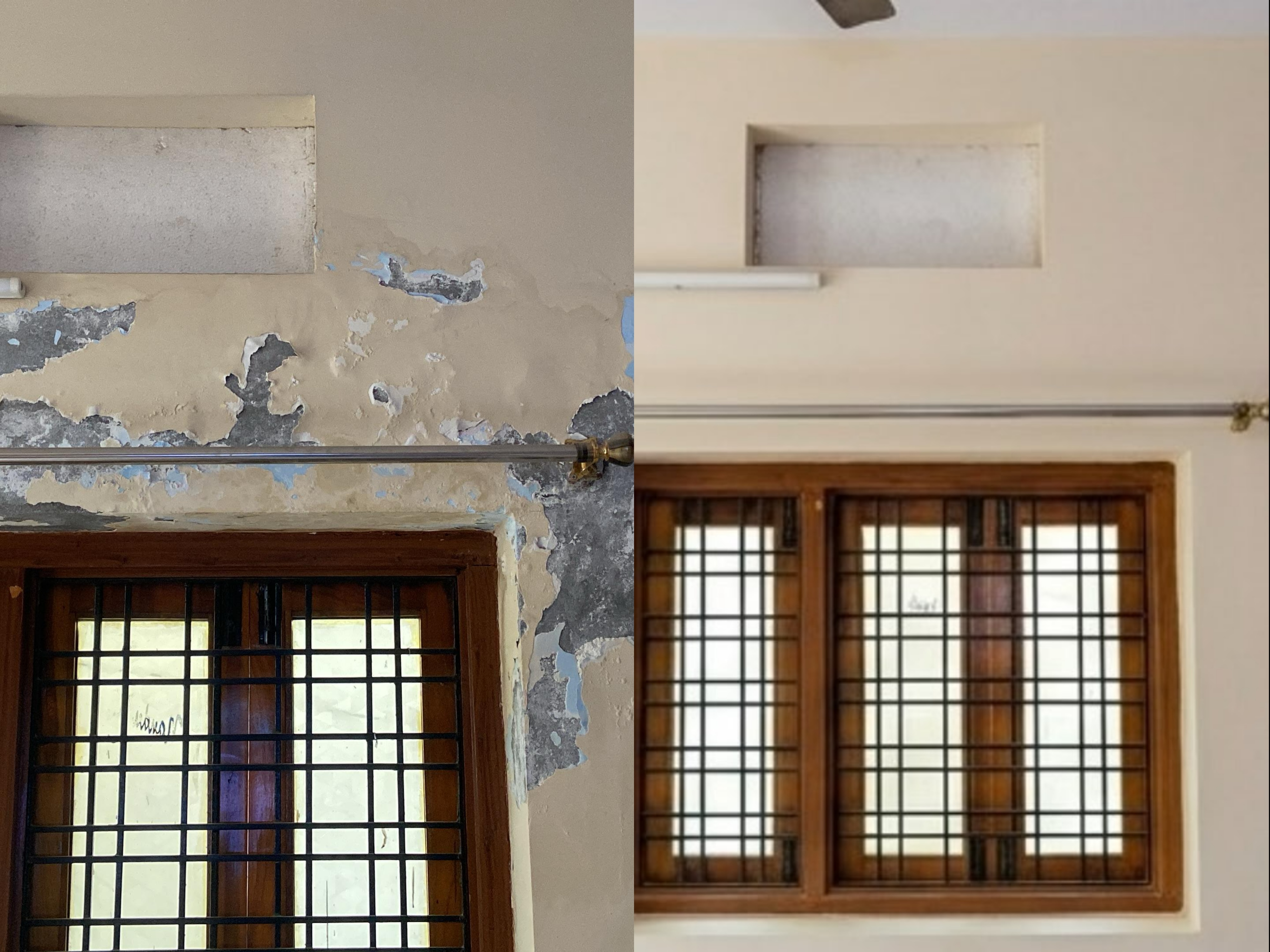 Before and after Cyond repair: Bathroom Seepage Fixed in Jubilee Hills Apartment
